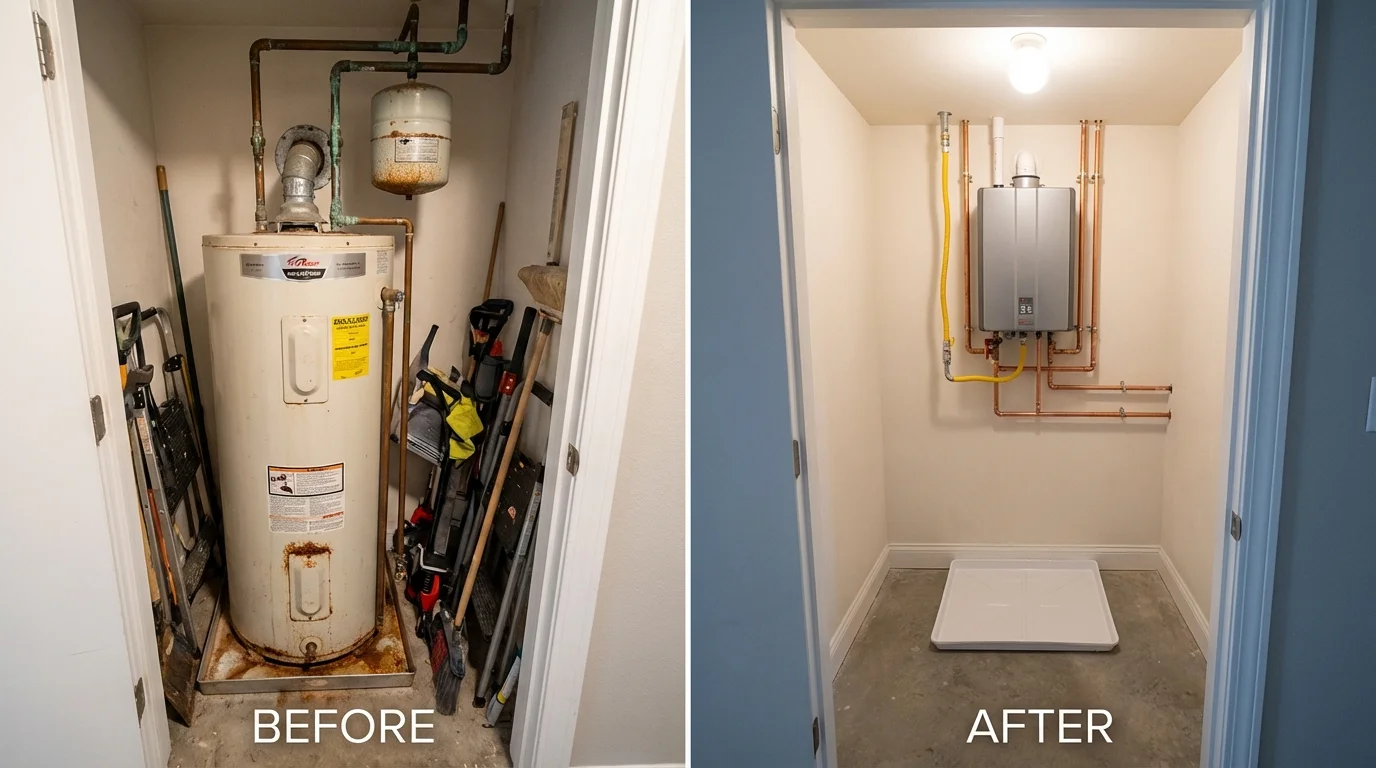 Tank water heater versus wall-mounted tankless unit comparison for Montara, CA homeowners