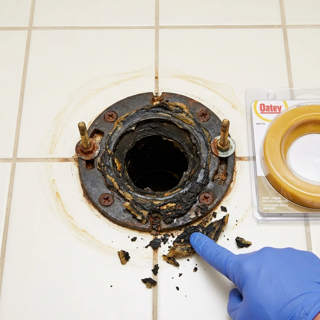 Failed wax ring showing water seepage at the base of a toilet in a Montara, CA home