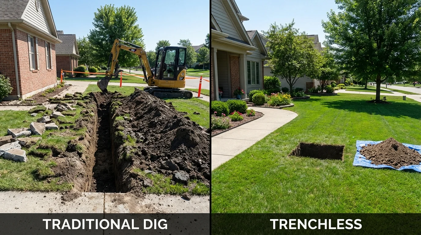 Trenchless sewer repair with minimal yard damage versus traditional excavation in Montara, CA